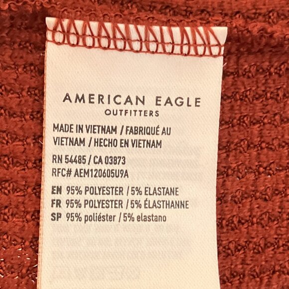 American Eagle Small S Rust Red Oversized Slouchy Thermal Waffle Knit Top Shirt - Picture 4 of 4